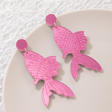 Pink Cute Fish Fun Geometric Animal Earrings