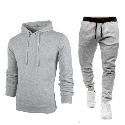 Wholesale  Men's Sports Leisure Solid Color Fleece Hoodies Jogger Set