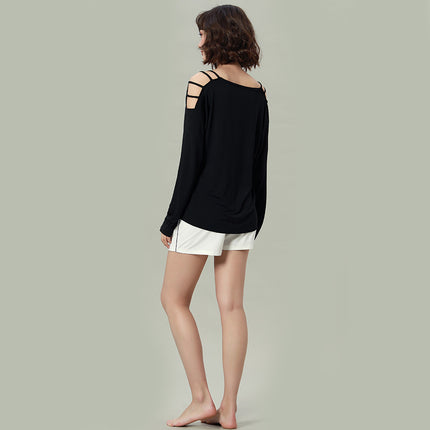 Damen Brief Langarm Shorts Homewear zweiteiliges Set
