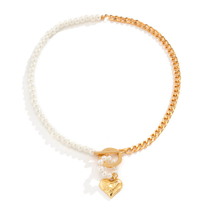 Wholesale Heart Pendant Vintage Pearl Chain Clavicle Necklace