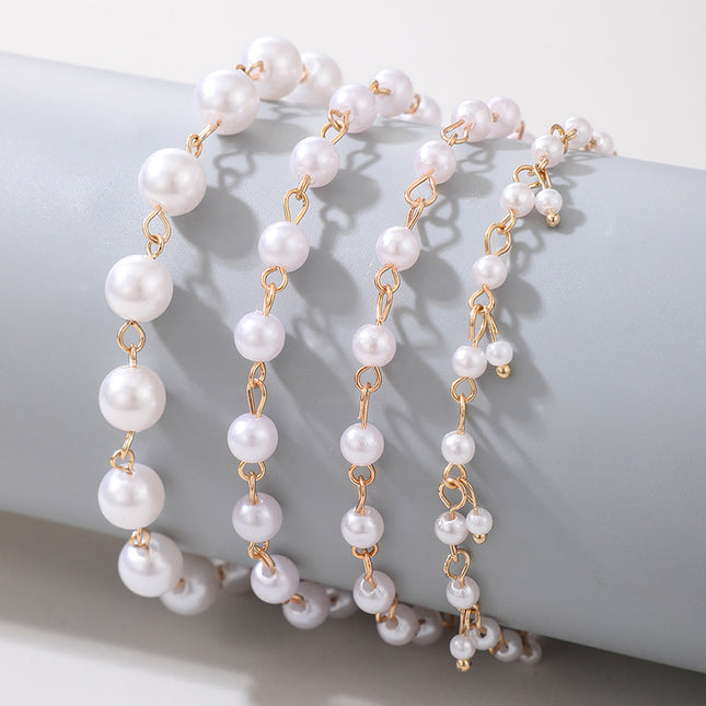 Wholesale Ladies Fashion Alloy Pearl Beaded Ho Chain Four-Tier Anklet