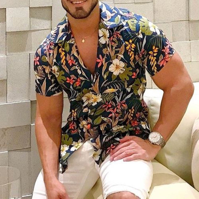 Camisa de manga corta suelta de gran tamaño informal con flores hawaianas