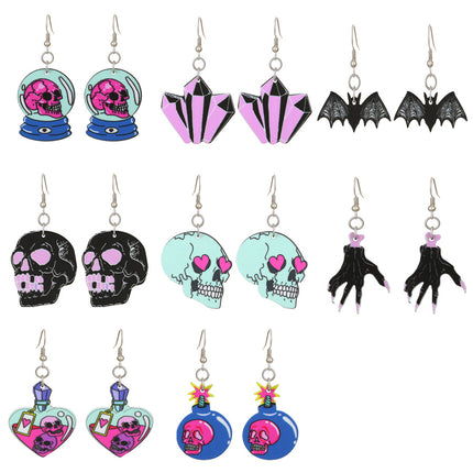 Halloween Ears Dark Funny Skull Pendientes Esqueleto Mano Murciélago Pendientes