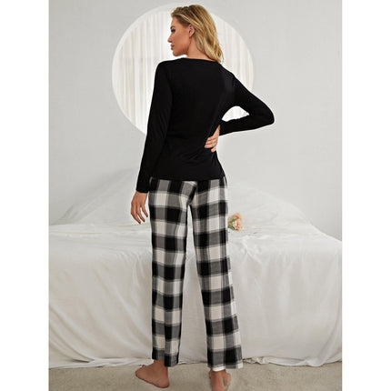 Damen Loungewear Langarm Plaid Pyjama Set