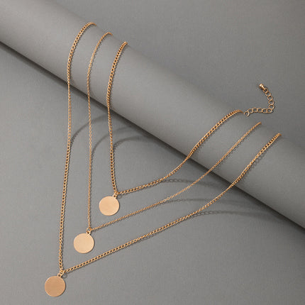 Wholesale Fashion Geometric Alloy Metal Disc Triple Layer Necklace