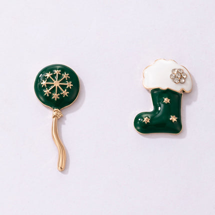 Green Drop Oil Snowflake Balloon  Asymmetric Diamond Sock Cartoon Earrings