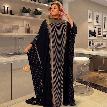 Muslim Women's African Robe Ironing Rhinestone Ethnic Chiffon Dress