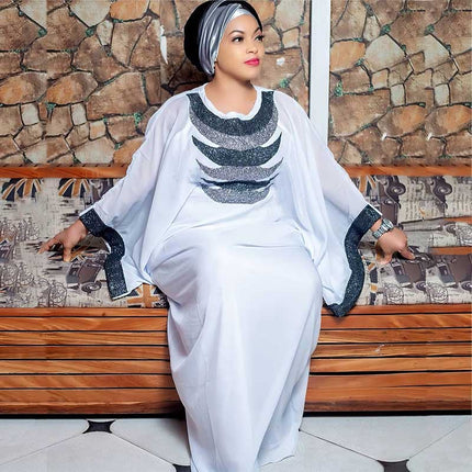 Wholesale African Women's Chiffon Ironing Rhinestones Large Size Burqa Dress
