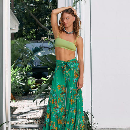 Pantalones anchos de playa informales con estampado de primavera/verano para mujer