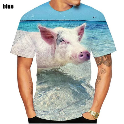 Neuheit Tierschwein 3D-Druck Rundhals Casual Herren T-Shirt