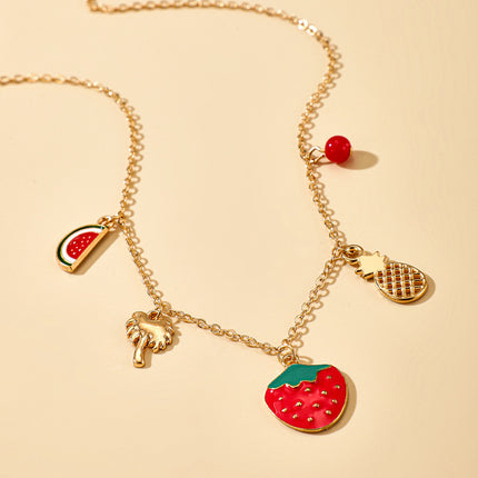 Strawberry Watermelon Drip Single Layer Necklace