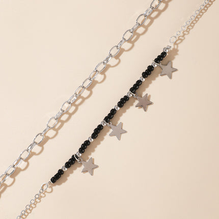 Ladies Simple Tassel Five-pointed Star Black Rice Bead 2 Piece Anklet