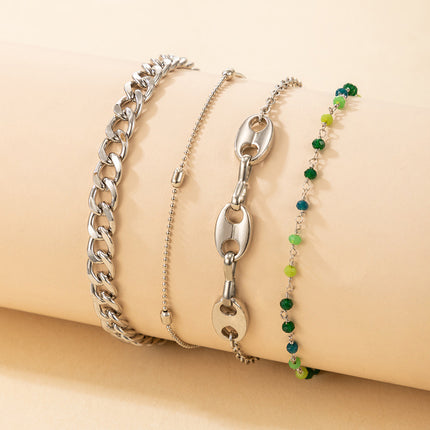 Wholesale Fashion Rice Beads Metal Chain Four Pieces Anklet