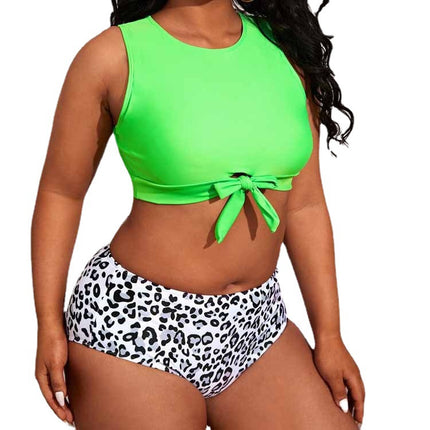 Wholesale Women's Plus Size Split Bikini Wrap Breast Bow High Waist Swimsuit