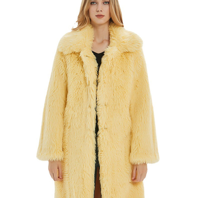 Abrigo de piel sintética para mujer Abrigo de solapa Abrigo largo de lana