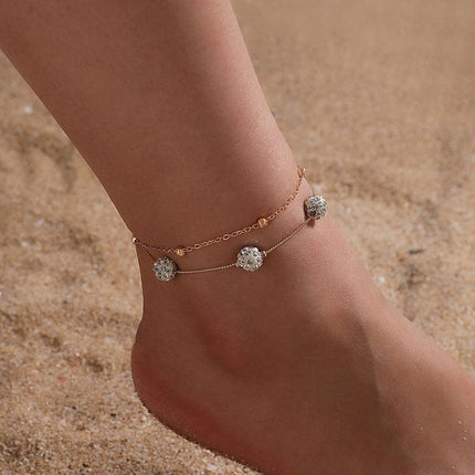 White Ball Set Rhinestone Alloy Ball Chain Anklet Two-piece Set