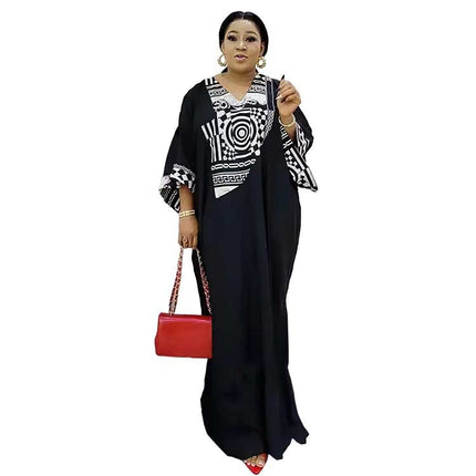 Vestido largo suelto con estampado africano de bata musulmana de talla grande para mujer
