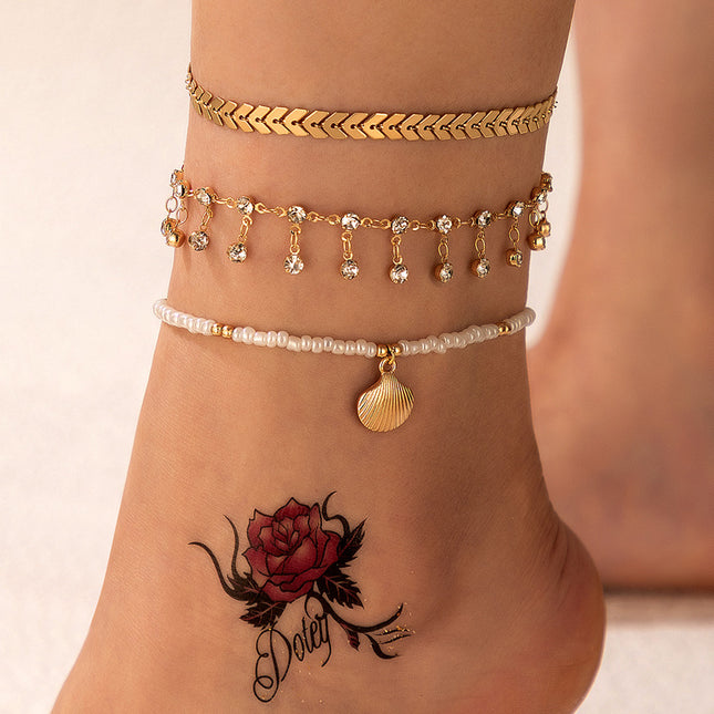 Rhinestone Tassel Scallop Trio Anklet