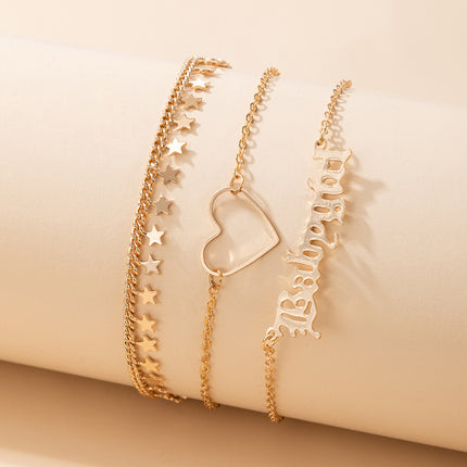 Letter Hollow Peach Heart Three Layer Anklet Star Disc Multilayer Anklet