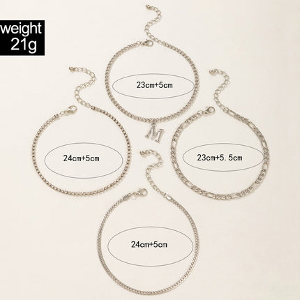 Wholesale Fashion Letter M Silver Alloy Anklet 4-Piece Set