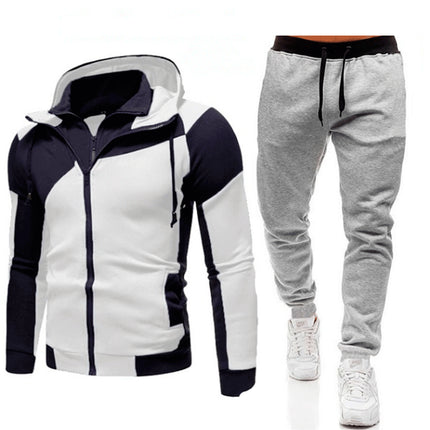 Wholesale Men's Double Zip Hooded Cardigan Hoodies Jogger Two Piece Set