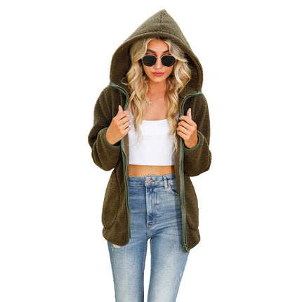 Wholesale Women's Hooded Zipper Mid Length Jacket