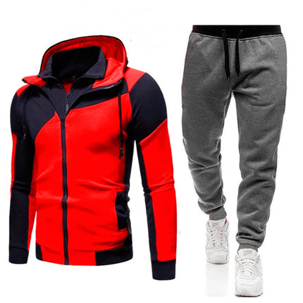 Wholesale Men's Double Zip Hooded Cardigan Hoodies Jogger Two Piece Set