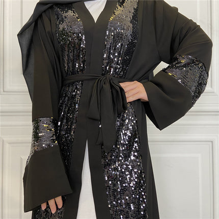 Middle East Muslim Ladies Sequin Stitching Cardigan Nida Robe
