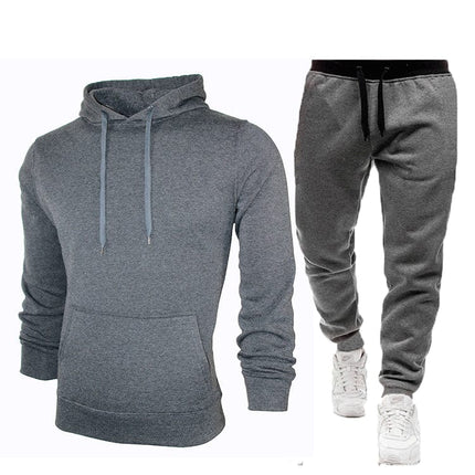 Wholesale  Men's Sports Leisure Solid Color Fleece Hoodies Jogger Set