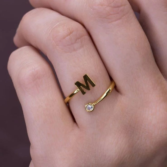 Inglés letra M anillo moda abierto índice dedo anillo pareja anillo