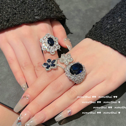 Comercio al por mayor Moda 18K Chapado en oro Copo de nieve Zircon Frosted Ring Set