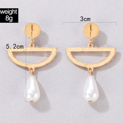 Geometric Alloy Hollow Pearl Inlaid Pendant Stud Earrings