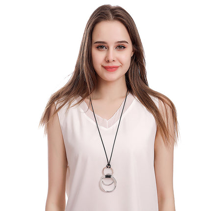 Wholesale Women's Fashion Simple Round Geometric Metal Stack Long Necklace
