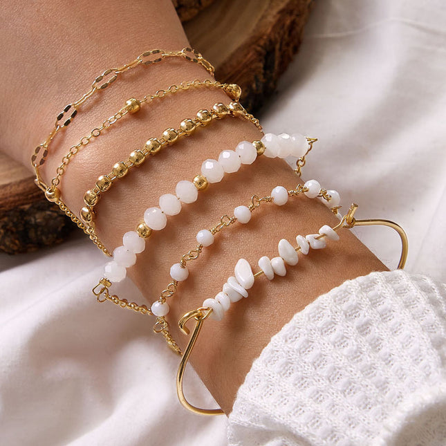 Wholesale Fashion Metal White Beaded Six Layer Bracelet