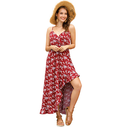 Sommerkleid für Damen mit langem Blumenmuster und Rüschen und Herzausschnitt