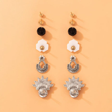 Vintage Flower Water Drop Rhinestone Stud Earrings Six Pieces