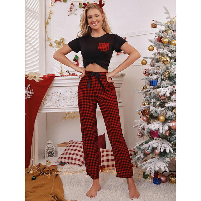Conjunto de pijama con pantalones de manga corta de Navidad para mujer Homewear