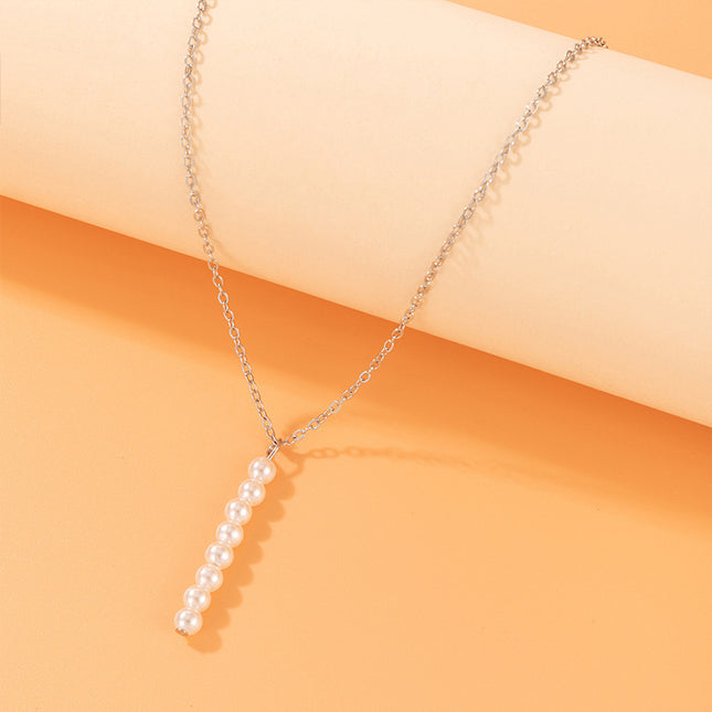 Simple Line Pearl Beaded Pendant Single Necklace