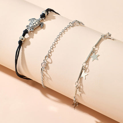 Star Tassel Cord Woven Turtle Three-Piece Anklet Set