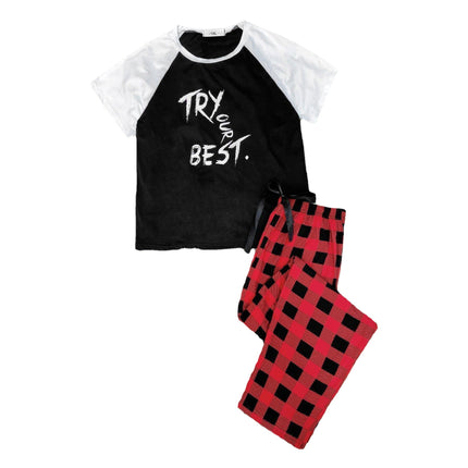 Plus Size Loungewear Kurzarm-Hose mit Alphabet-Print. Pyjama-Set