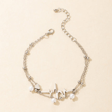 Irregular ECG Pearl Chain Multilayer Anklet