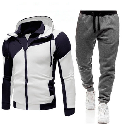 Wholesale Men's Double Zip Hooded Cardigan Hoodies Jogger Two Piece Set