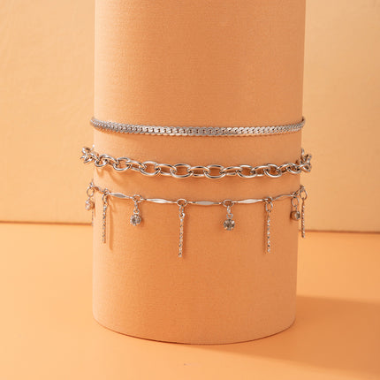 Buckle Chain Rhinestone Tassel One-Line Geometric Pendant Anklet