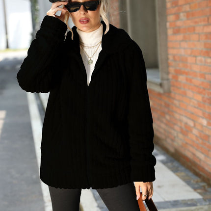 Wholesale Ladies Lapel Zipper Long Sleeve Mid-Length Fleece Jacket