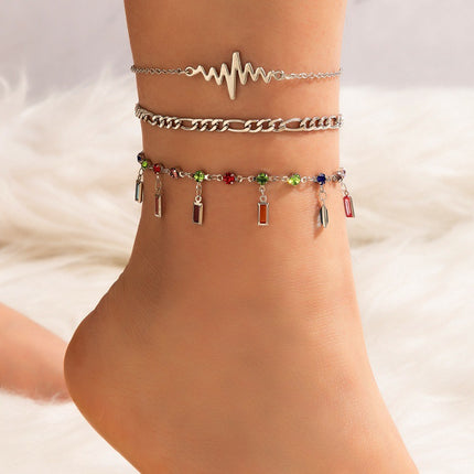 Colorful Oil Drop Chain Rhinestone Butterfly Disc Multilayer Anklet