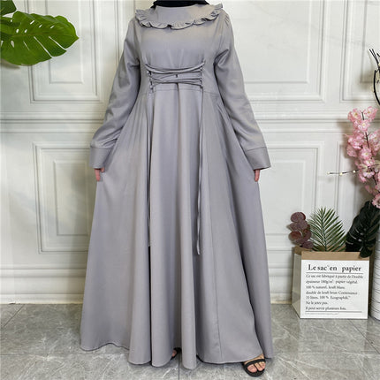 Middle Eastern Muslim Crepe Large Hem Long Sleeves Dress
