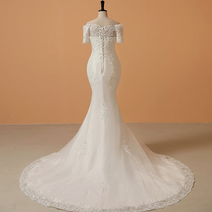 Braut schulterfreies Meerjungfrau-Hochzeitskleid mit langer Taille