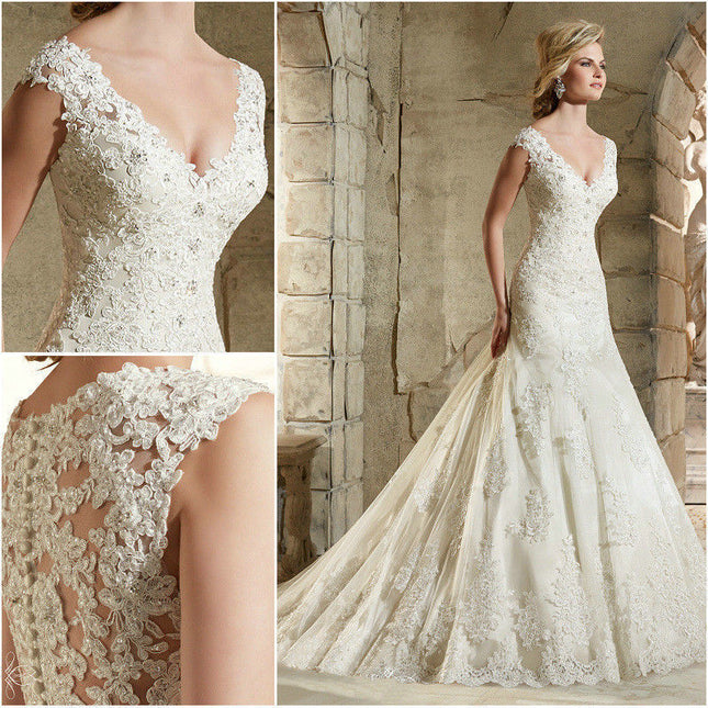 Wholesale Bride Double Shoulders Lace Backless Mermaid Wedding Dress