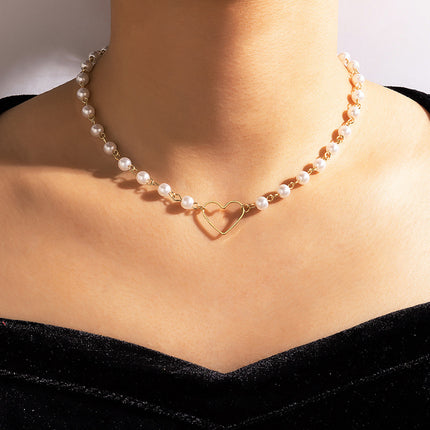 Love Personality Peach Heart Pearl Necklace Clavicle Chain