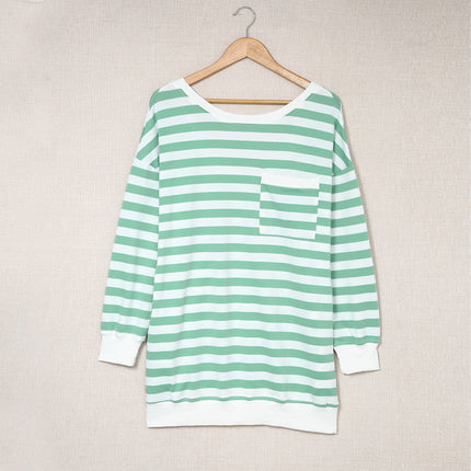 Striped Contrasting Backless Long-Sleeve Loose Sweatshirt